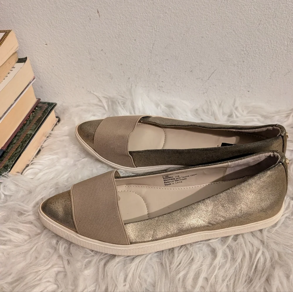 Gold Metallic Slip On Ballet Flats 6.5 Jones New York Hannah